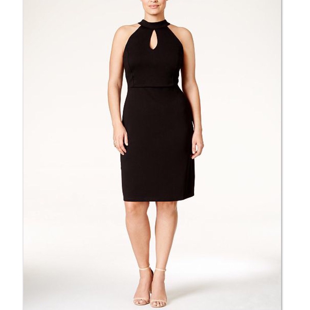 Black Plus Sleeveless Halter Strappy Sheath Dress - Picture 4 of 5